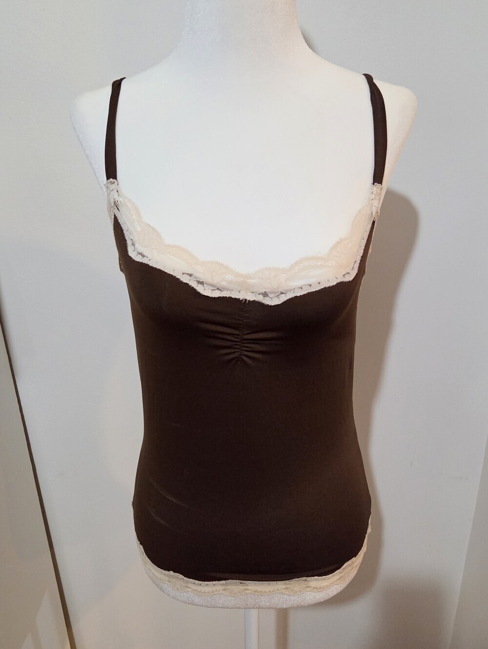 Vintage Y2k Brown And Cream Lace Dainty Feminine Casual Cami Tank Top | S